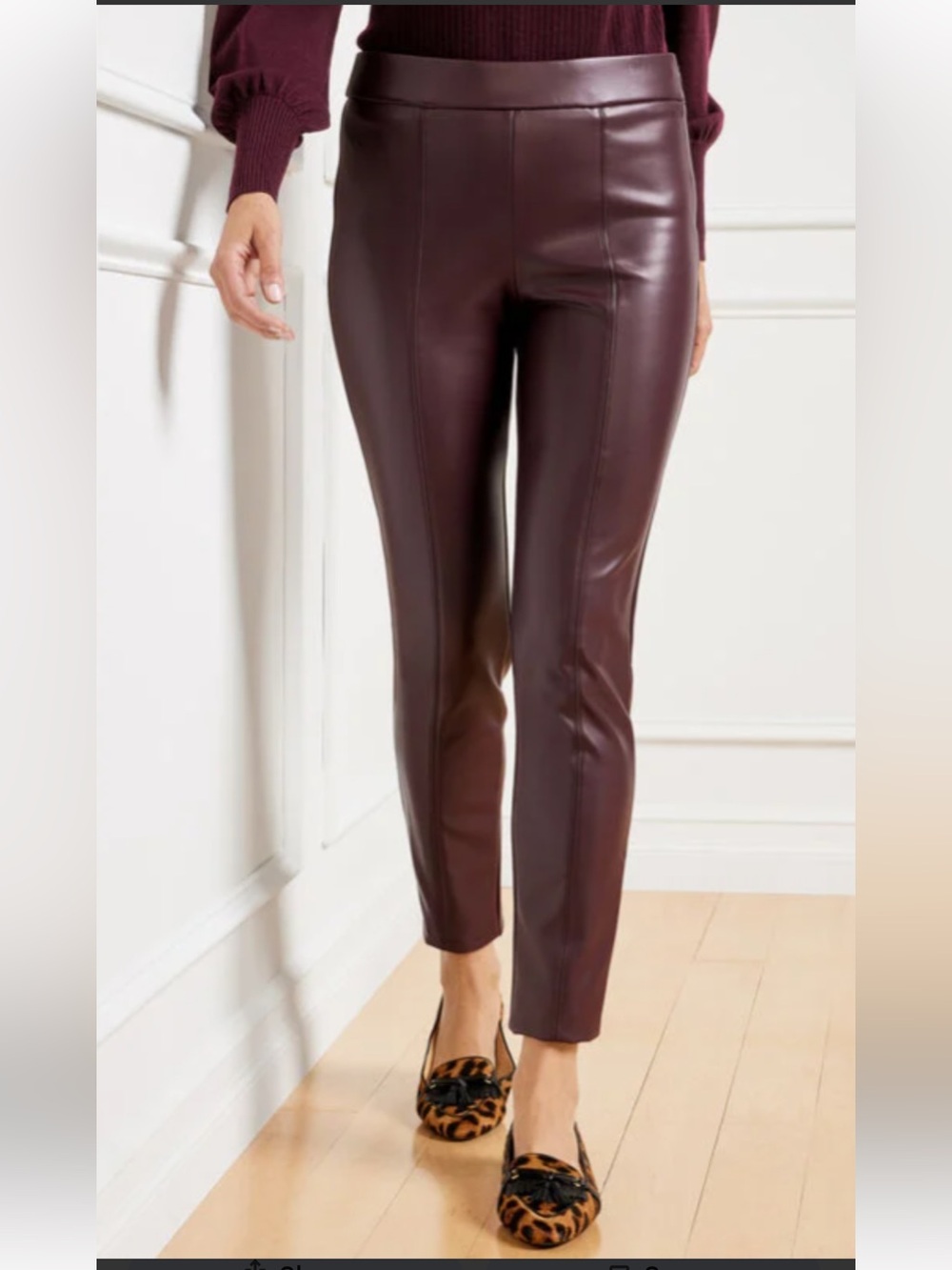 Talbots Faux Leather Leggings Rich Burgundy
Front Seam Side Zipper Size 2